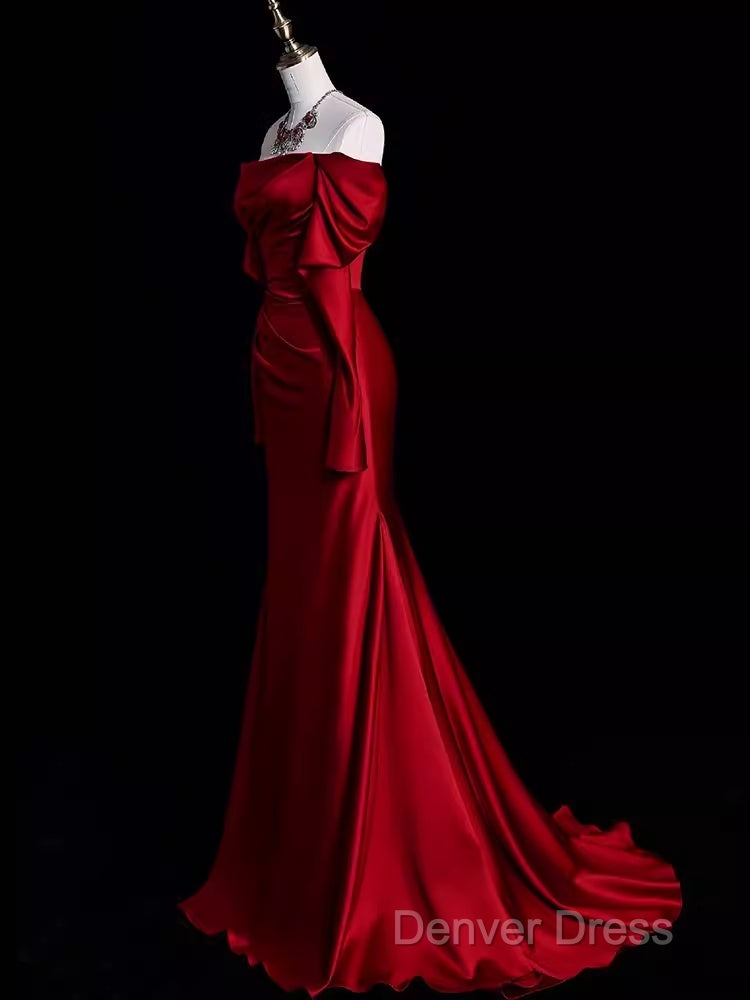Mermaid Off The Shoulder Burgundy Long Satin Prom Dresses Secondary image