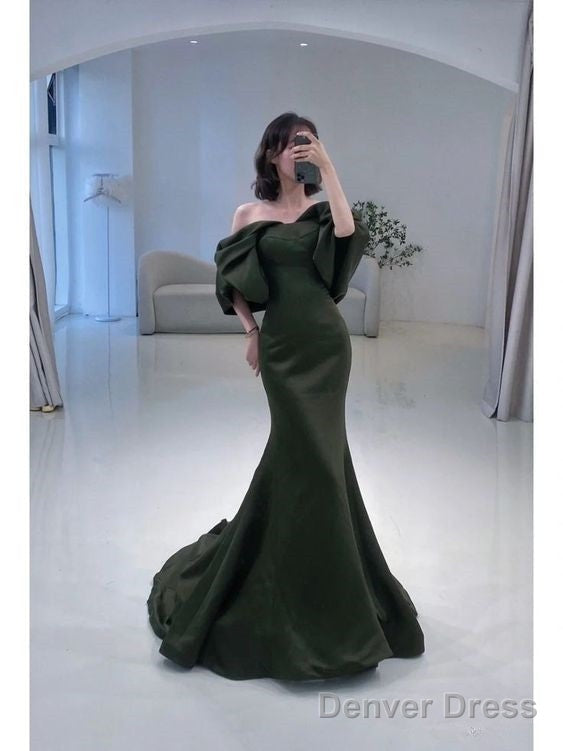 Mermaid Off The Shoulder Dark Green Long Prom Dress