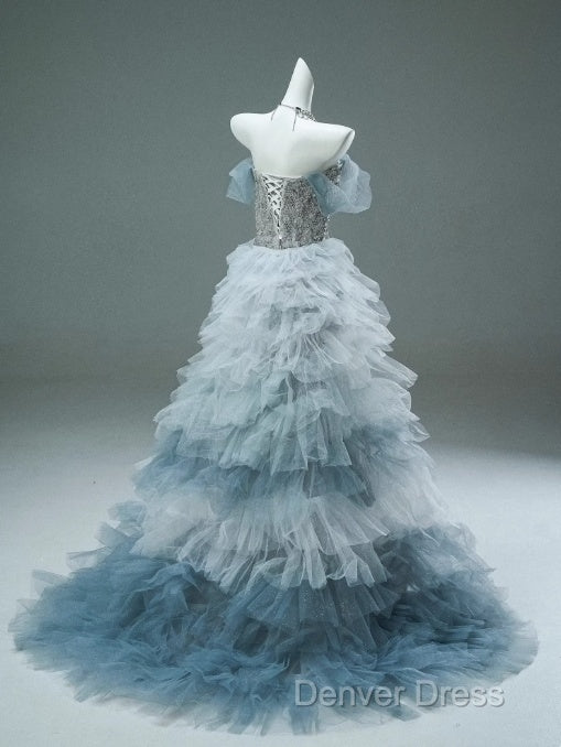 Mermaid Off The Shoulder Tulle Sequin Long Ball Gowns, Elegant Rhinestone Prom Gowns