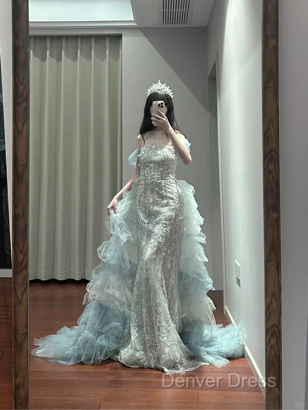 Mermaid Off-The-Shoulder Tulle Sequin Long Ball Gown, Elegant Rhinestone Evening Gown