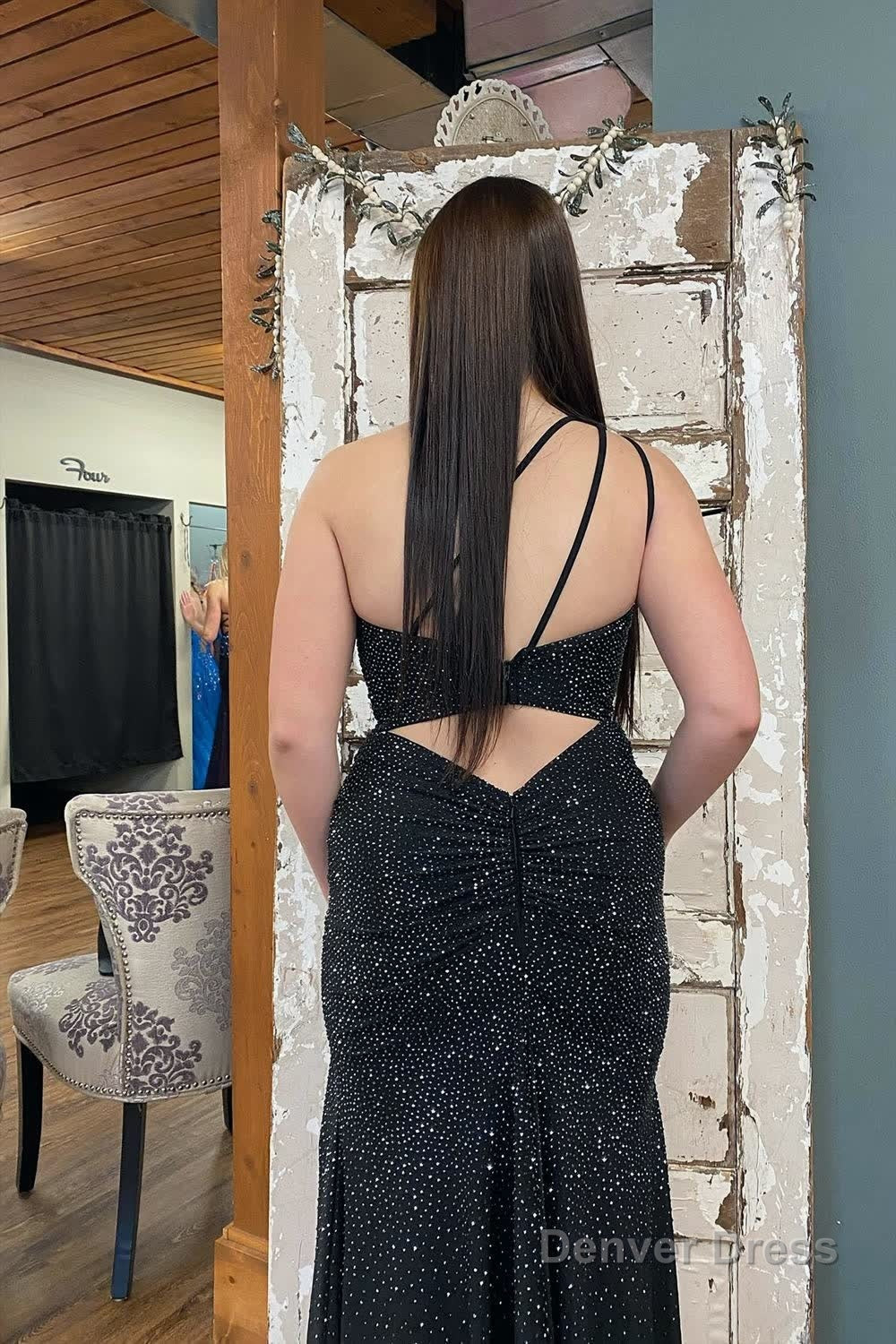 Mermaid One Shoulder Beaded Jersey Prom Dresses with Slit