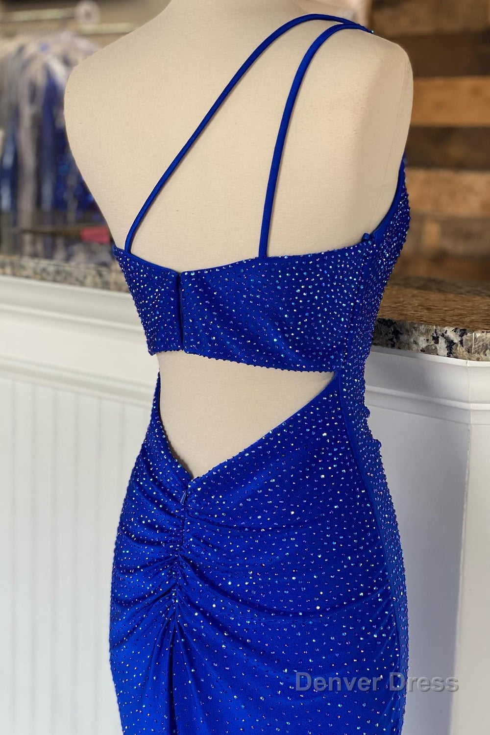 Mermaid One Shoulder Beaded Jersey Prom Dress with Slit