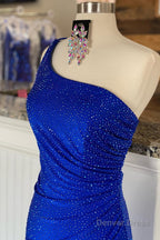 Mermaid One Shoulder Beaded Jersey Prom Dresses with Slit