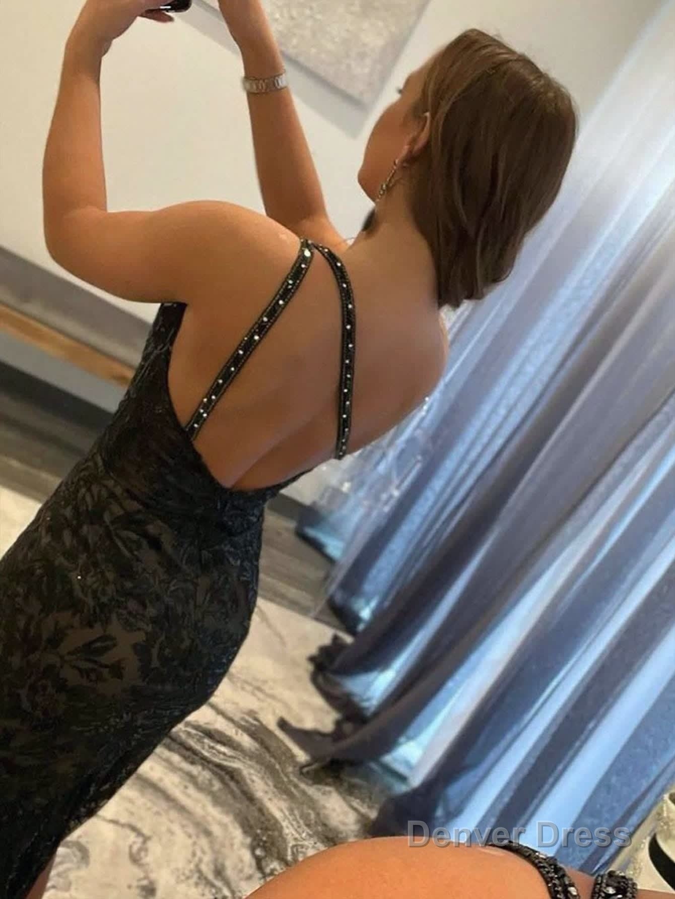 Mermaid One Shoulder Lace Prom Dresses with Silt
