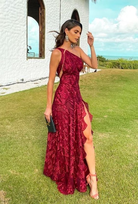 Mermaid One Shoulder Long Prom Dresses