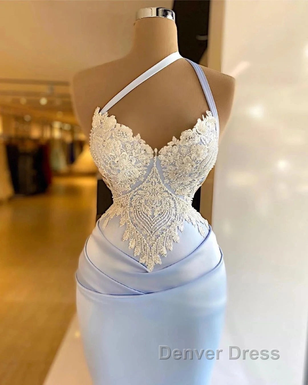 Mermaid One Shoulder Satin Beaded Long Prom Dresses Sequin Appliqu Evening Dresses Secondary image