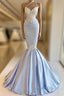 Mermaid One Shoulder Satin Beaded Long Prom Dresses Sequin Appliqu Evening Dresses