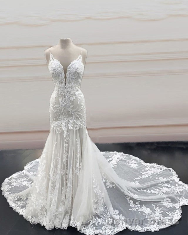 Mermaid Open Back Wedding Dresses Sweep Train Appliques Secondary image