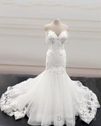 Mermaid Organza Wedding Dresses Ruffles Off Shoulder Embroidery