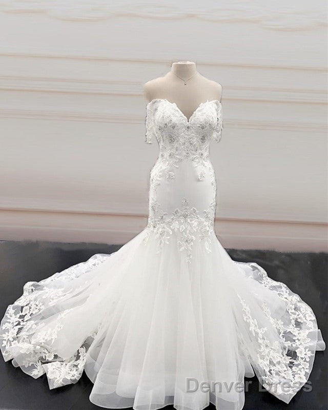 Mermaid Organza Wedding Dresses Ruffles Off Shoulder Embroidery