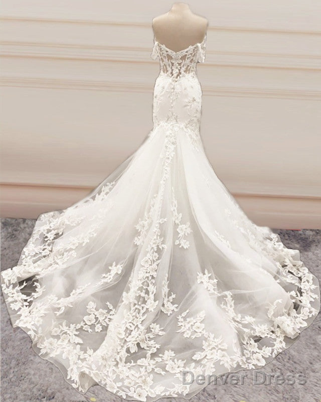 Mermaid Organza Wedding Dresses Ruffles Off Shoulder Embroidery