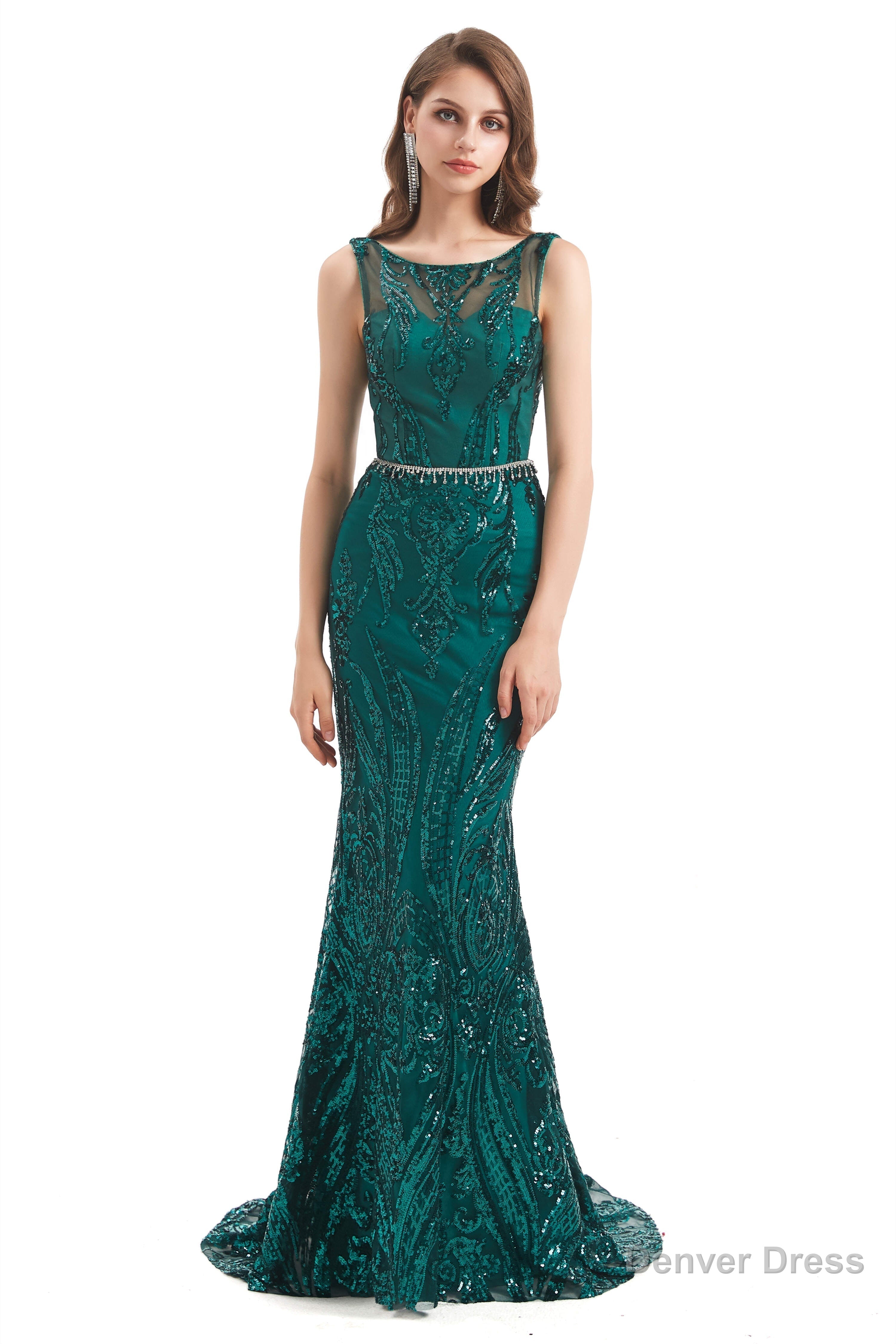 Mermaid Pattern Sleeveless Lace Prom Dresses with Belt Secondary image