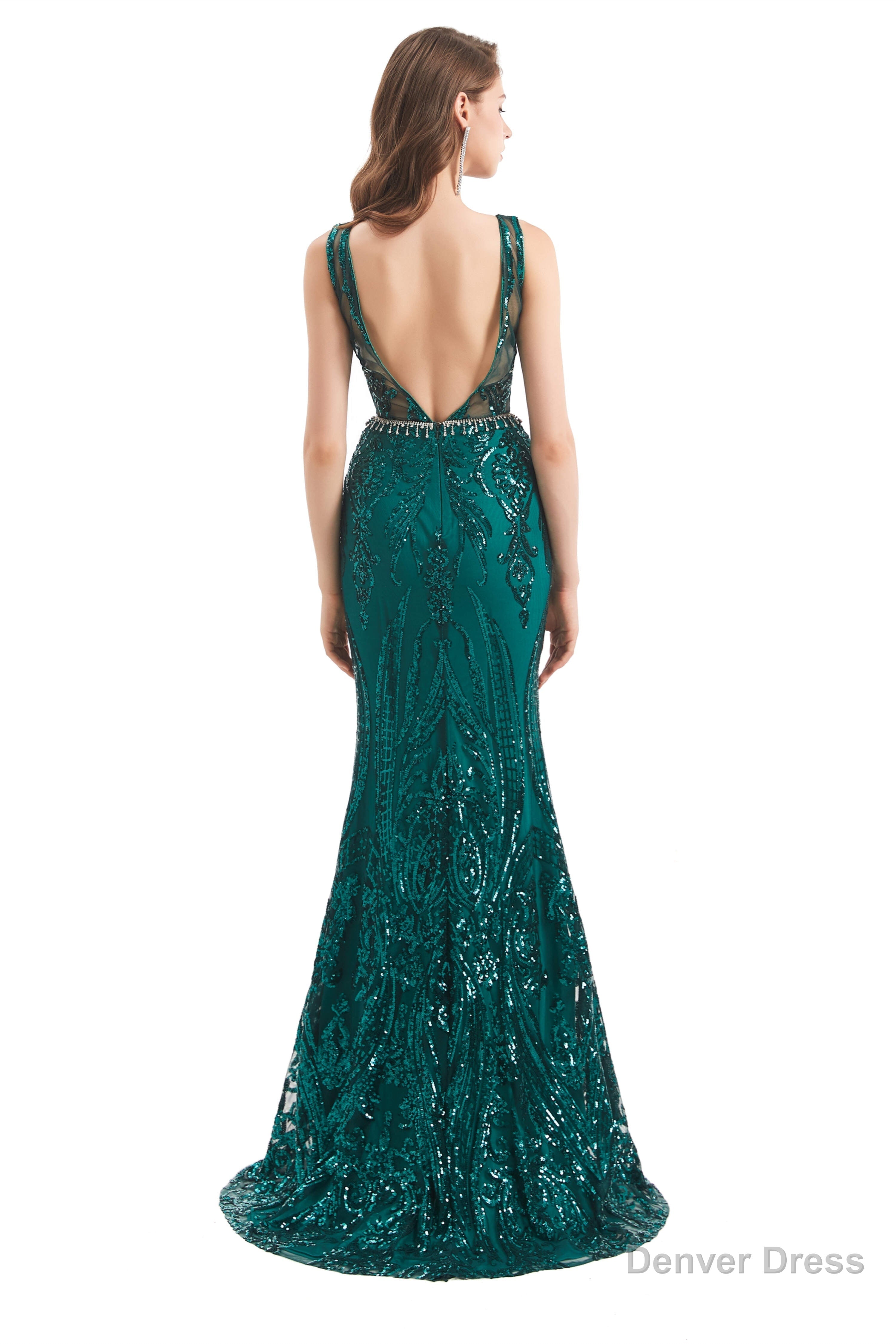 Mermaid Pattern Sleeveless Lace Prom Dresses with Belt