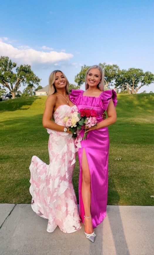 Pink Fashion Elegant Off-Shoulder Printed Floral Mermaid Slim Fit Long Ruffled Ball Gowns Prom Dress Secondary image