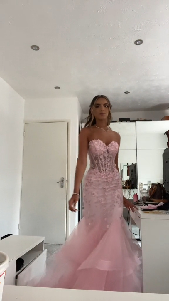 Mermaid Pink Tulle Long Prom Dress Secondary image