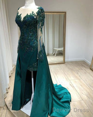 Mermaid Prom Dresses Lace Beaded Sheer Long Sleeves