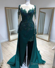 Mermaid Prom Dresses Lace Beaded Sheer Long Sleeves