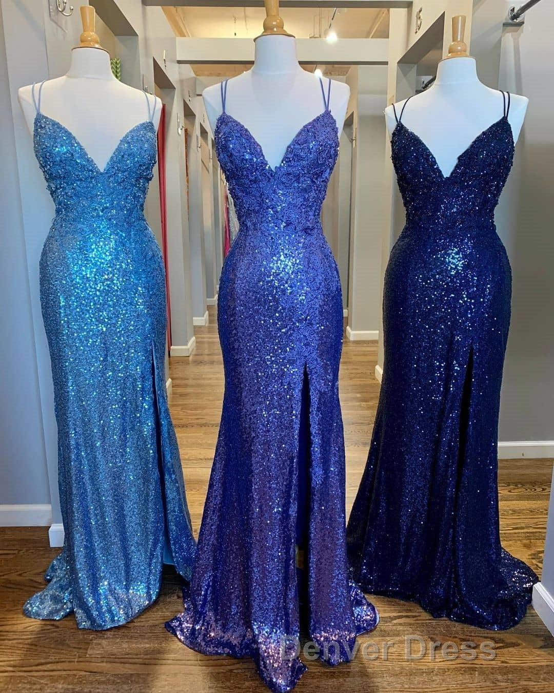 Mermaid Purple Sequins Long Prom Dresses with Slit,Navy Blue Evening Party Gowns Secondary image