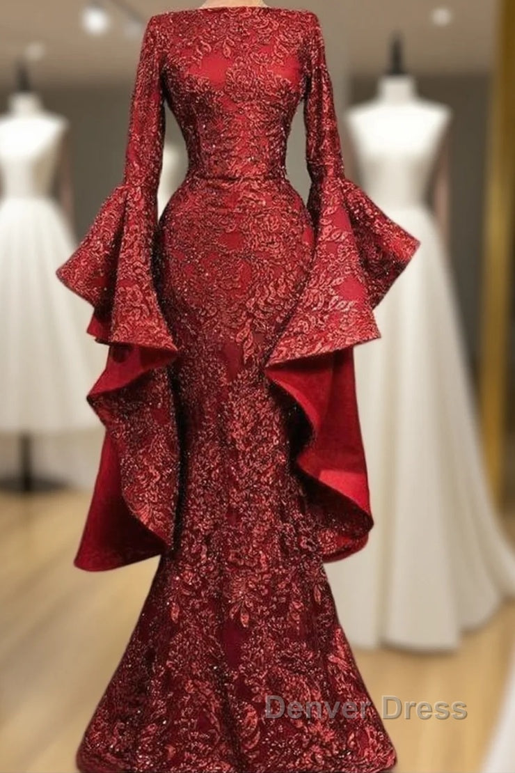 Mermaid Red Long Prom Dresses, Sequin Formal Dresses Main image