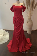 Mermaid Red Satin Corset Dress Off The Shoulder