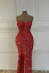 Mermaid Red Sequin Strapless Gown