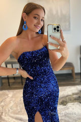 mermaid royal blue sequin prom dress