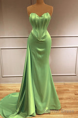 Mermaid Sage Green Corset Satin Prom Dresses
