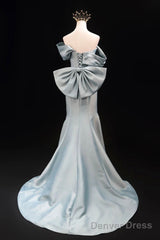 Mermaid Satin Floor Length Prom Dress, Blue Off The Shoulder Evening Party Dress