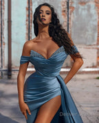 Mermaid Satin Long Prom Dresses with Slit