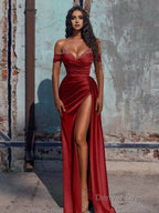Mermaid Satin Long Prom Dresses with Slit