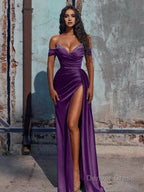 Mermaid Satin Long Prom Dresses with Slit
