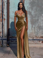 Mermaid Satin Long Prom Dresses with Slit