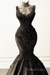 Mermaid Satin Spaghetti Straps Dresses With 3D Flowers