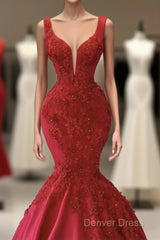 Mermaid Satin Spaghetti Straps Dresses With 3D Flowers