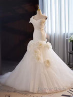 Mermaid Satin & Tulle Flowers Pleats Wedding Dresses
