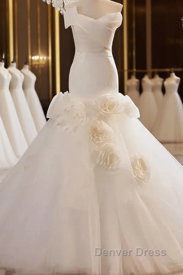 Mermaid Satin & Tulle Flowers Pleats Wedding Dresses Main image