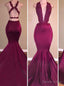 Mermaid Satin V Neck Sleeveless With Applique Prom Dresses