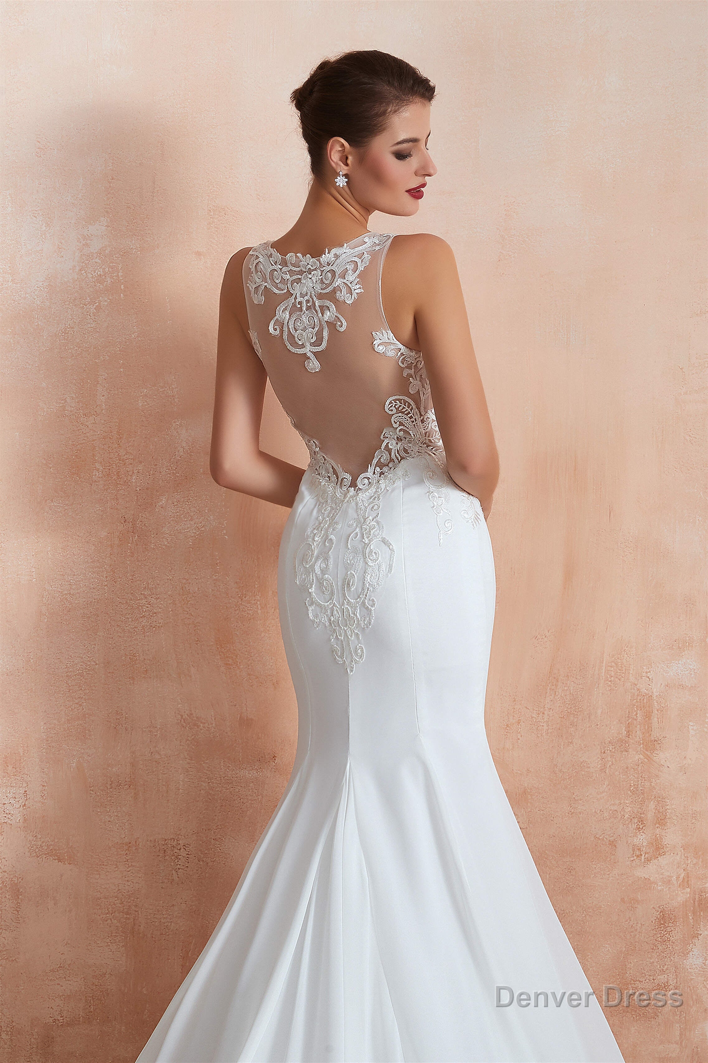 Mermaid See Through Chiffon Wedding Dresses with Appliques