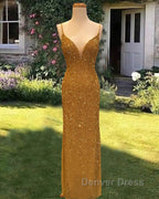 Mermaid Sequined Beaded V Neck Prom Dresses