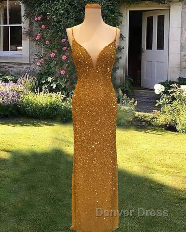 Mermaid Sequined Beaded V Neck Prom Dresses