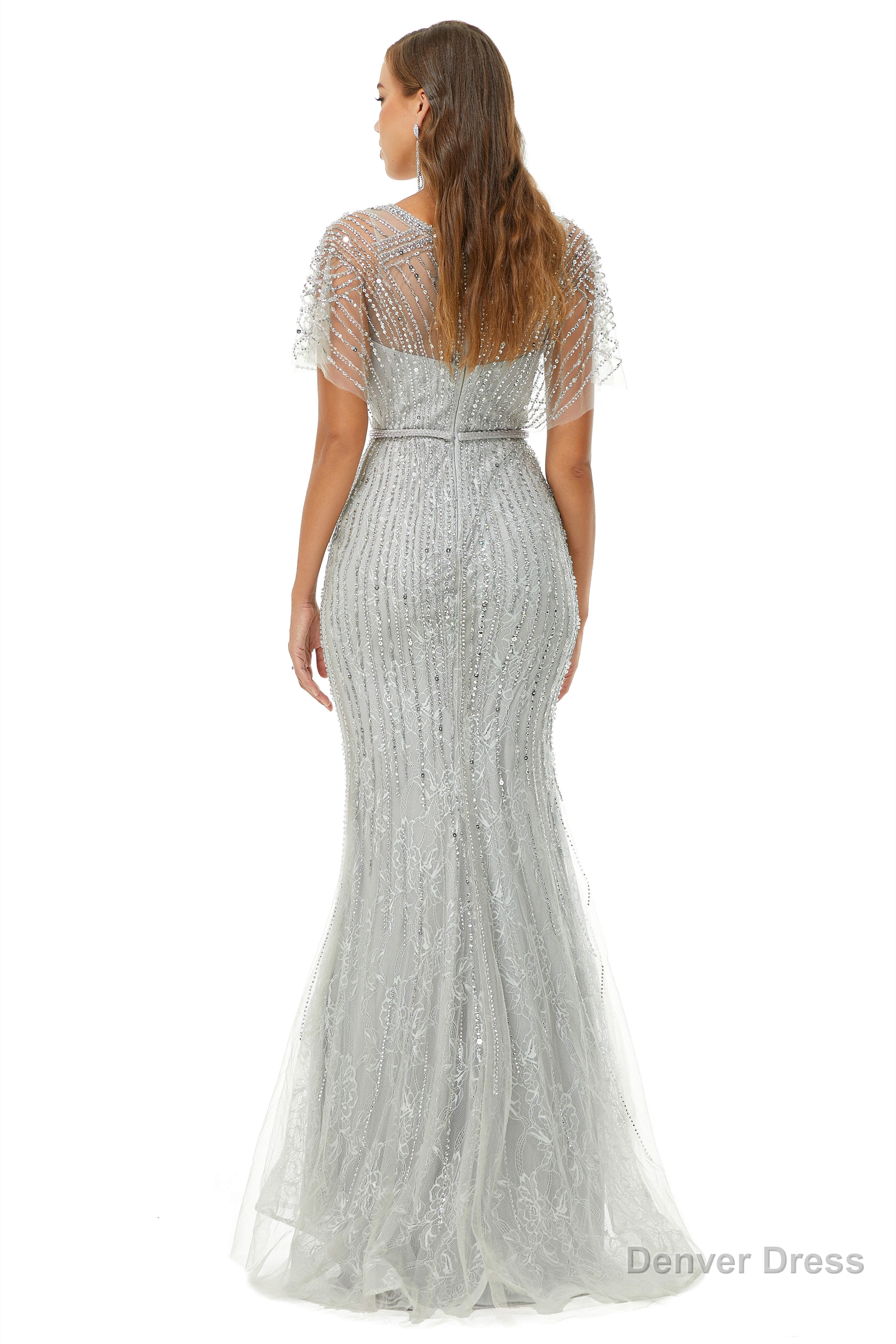 Mermaid Sequins Beading V Neck Prom Dresses