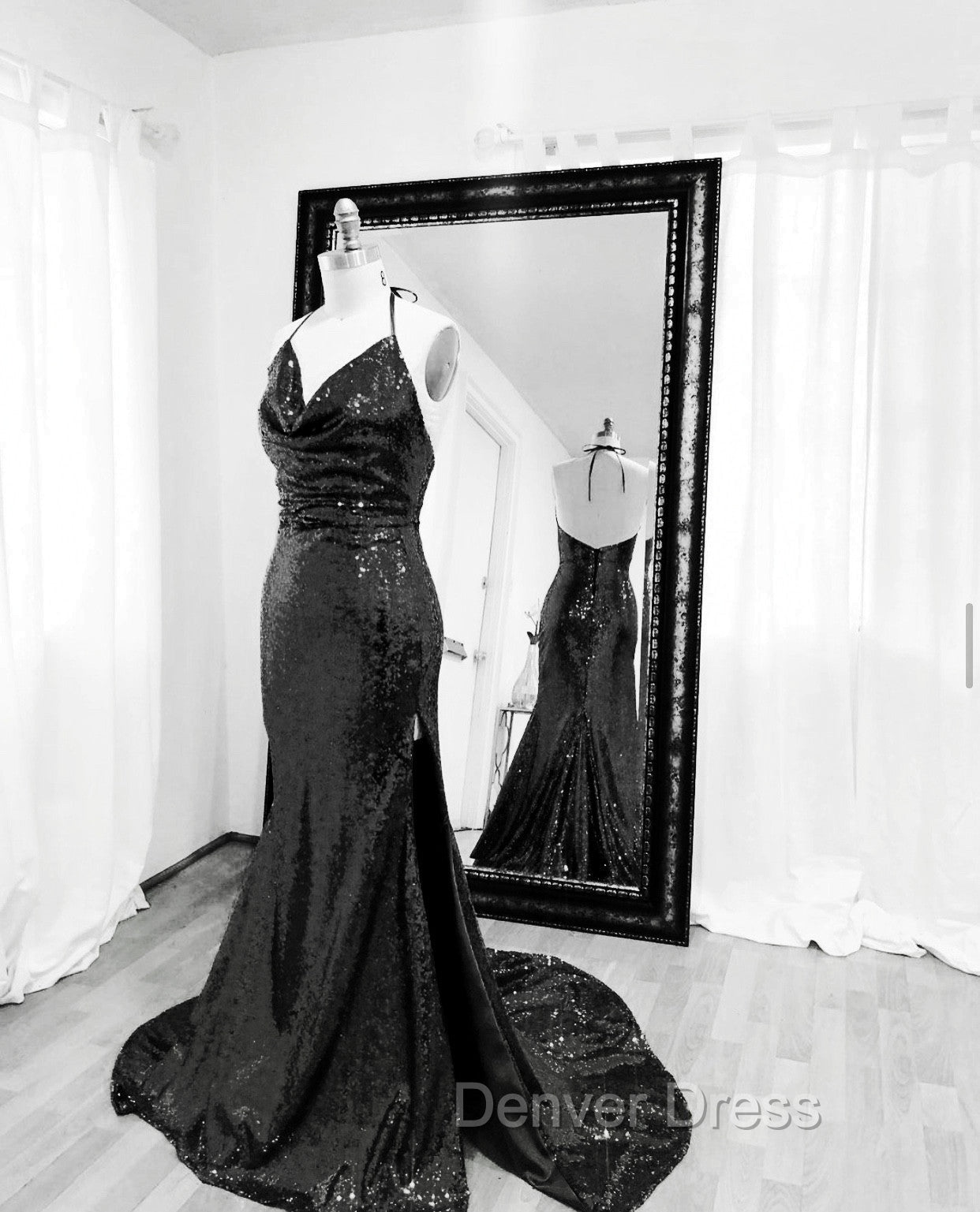 Mermaid Sequins Bridesmaid Dresses Cowl Neck Secondary image