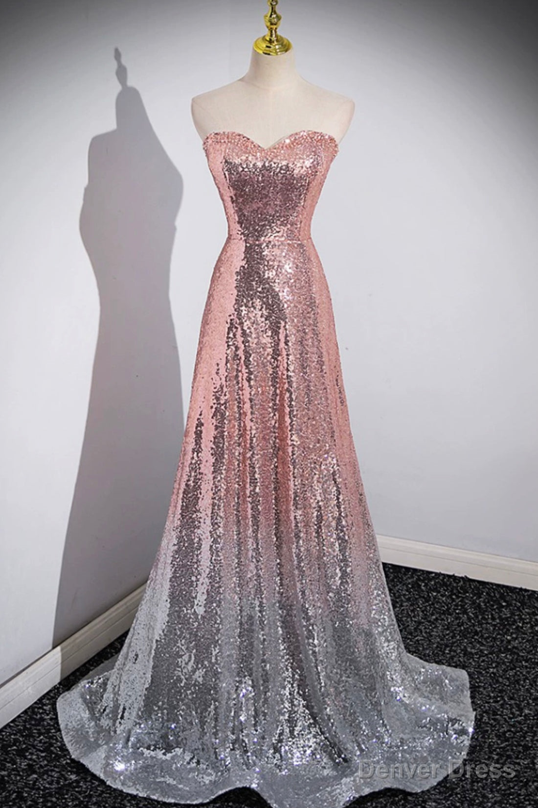 Mermaid Sequins Long Prom Dress, Sparkling Sweetheart Neckline Ombre Prom Dresses