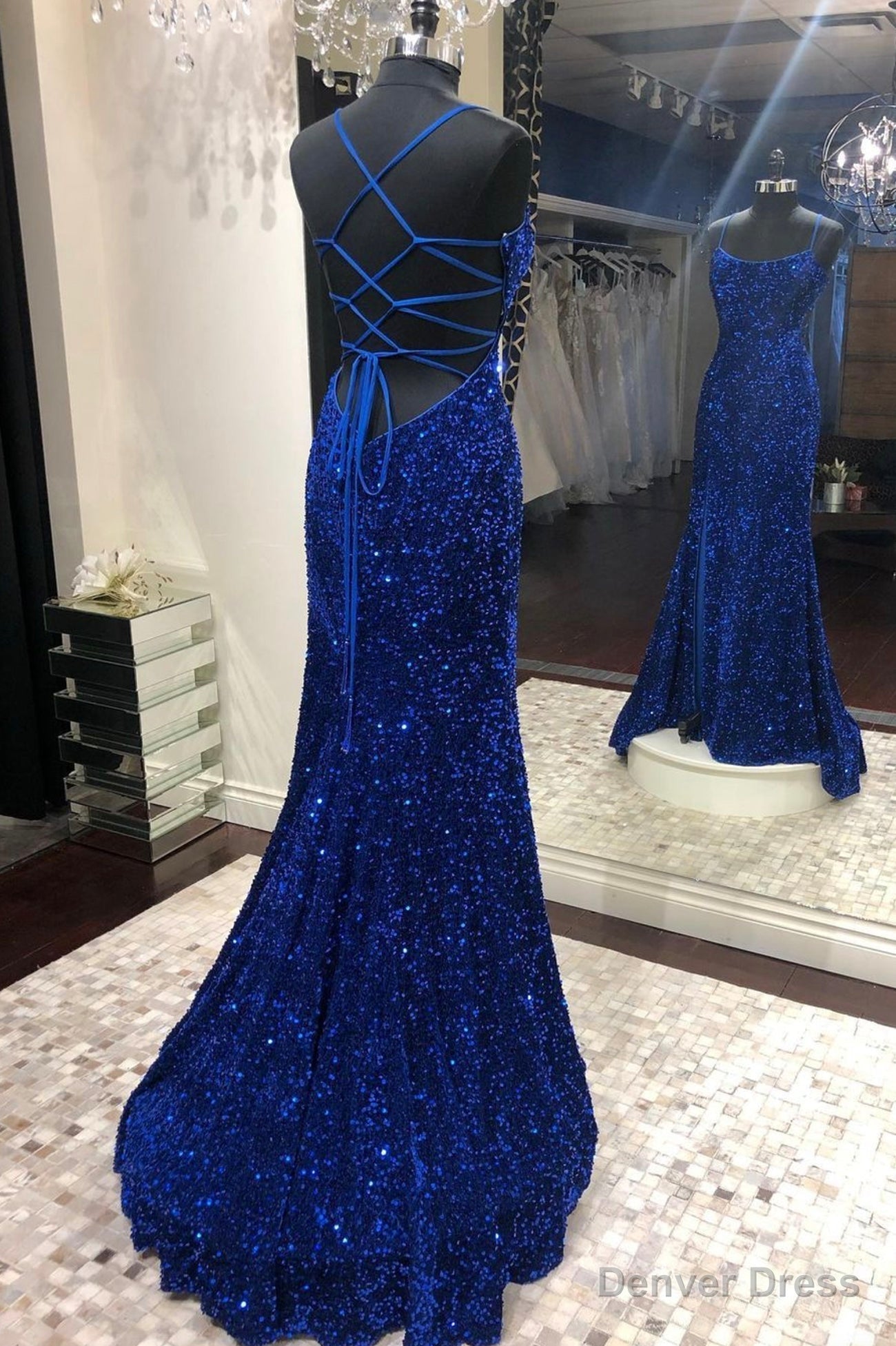 Mermaid Sequins Long Prom Dresses,Royal Blue Evening Gowns Formal Weddings Main image