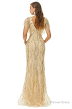 Mermaid Sequins V Neck Bat Sleeve Prom Dresses