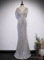 Mermaid Sequins V Neck Beading Prom Dresses