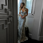 Sexy Mermaid Gold Sequin Tulle Long Backless Prom Dress