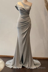 Mermaid Silver Glitter Dress One Shoulder Split