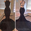 Mermaid Sleeveless Black Backless Lace Prom Dresses