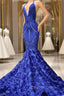 Mermaid Spaghetti strap Appliques Lace Sequined Open Back Floor Length Sleeveless Prom Dresses